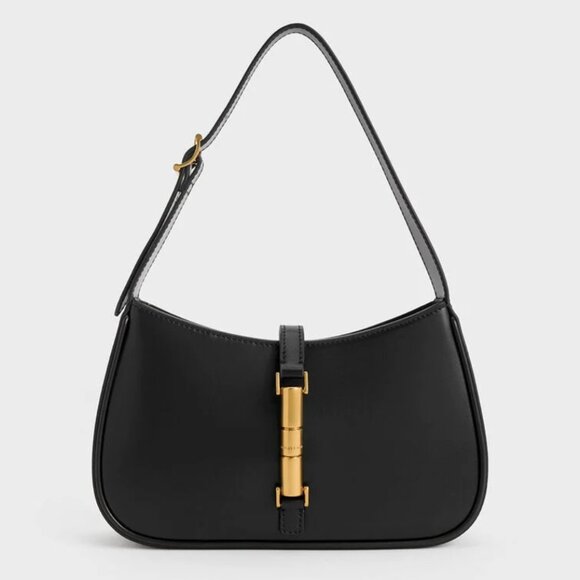 Charles & Keith Handbags - Charles and Keith Cesia Metallic Accent Shoulder Bag Black